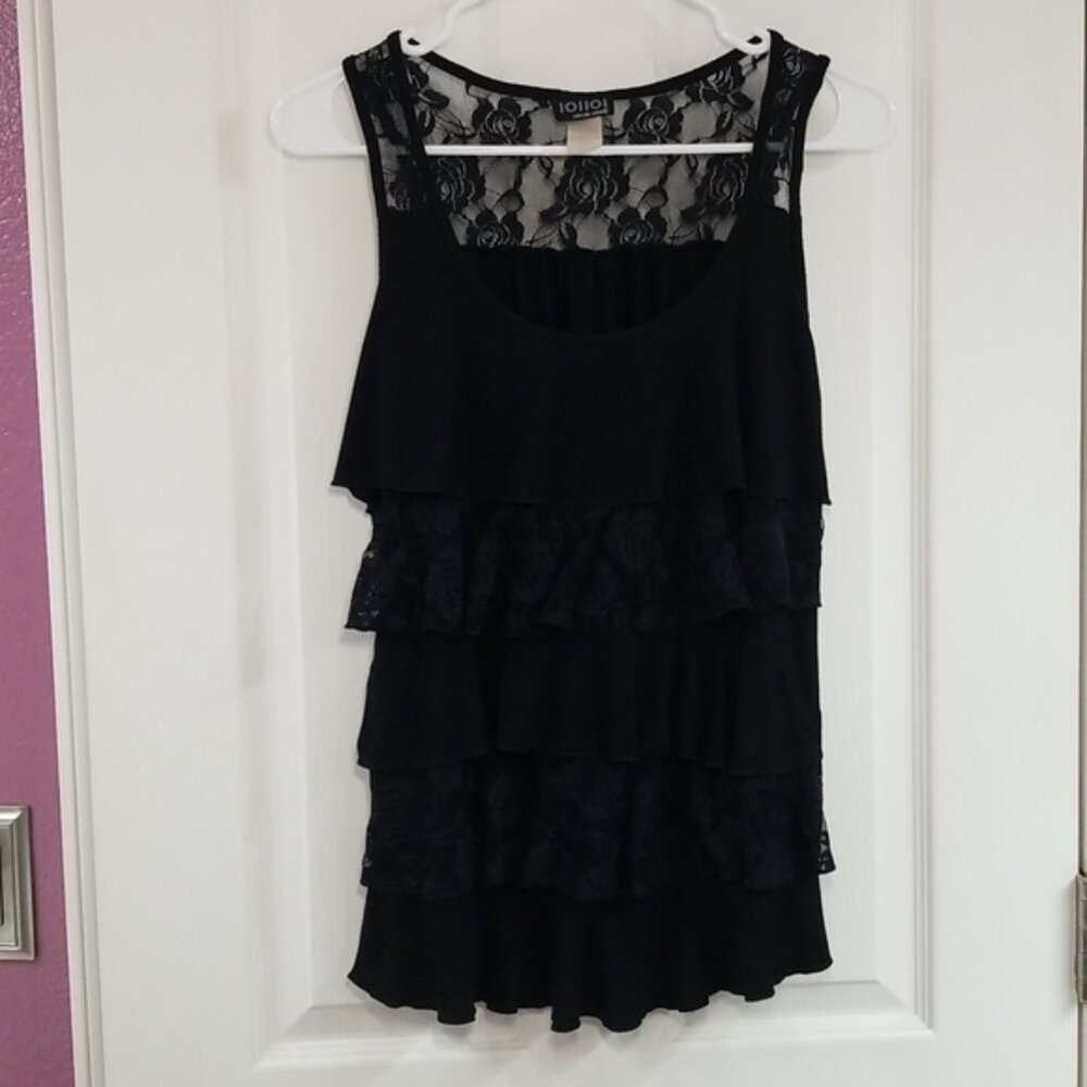 Black Ruffled Tank Top